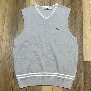 Lacoste Sweater Vest Gray V Neck Embroidered Croc Logo Knit Pullover XXL Preppy